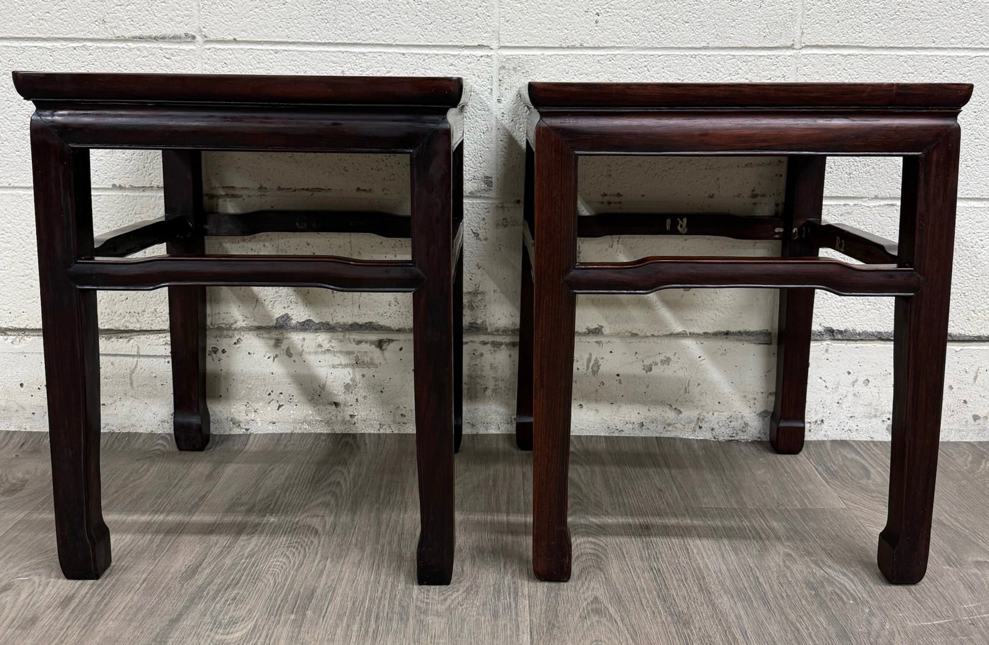 Vintage Ming Style Hong Kong Blackwood End Tables Side Tables - Pair