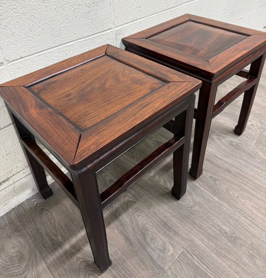 Vintage Ming Style Hong Kong Blackwood End Tables Side Tables - Pair
