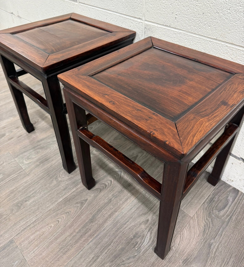 Vintage Ming Style Hong Kong Blackwood End Tables Side Tables - Pair