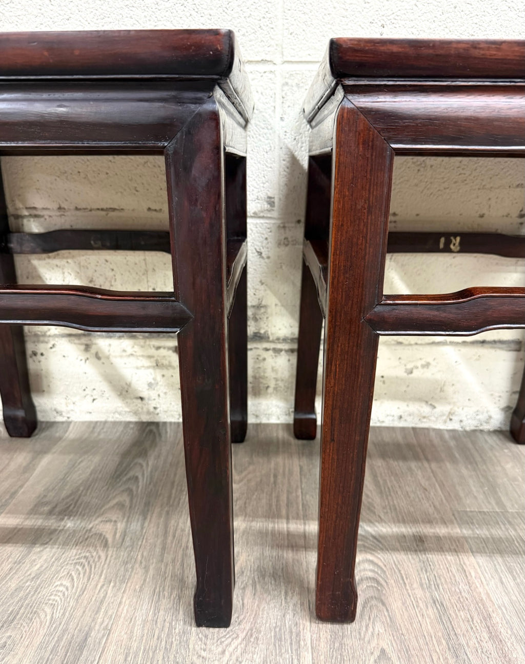 Vintage Ming Style Hong Kong Blackwood End Tables Side Tables - Pair