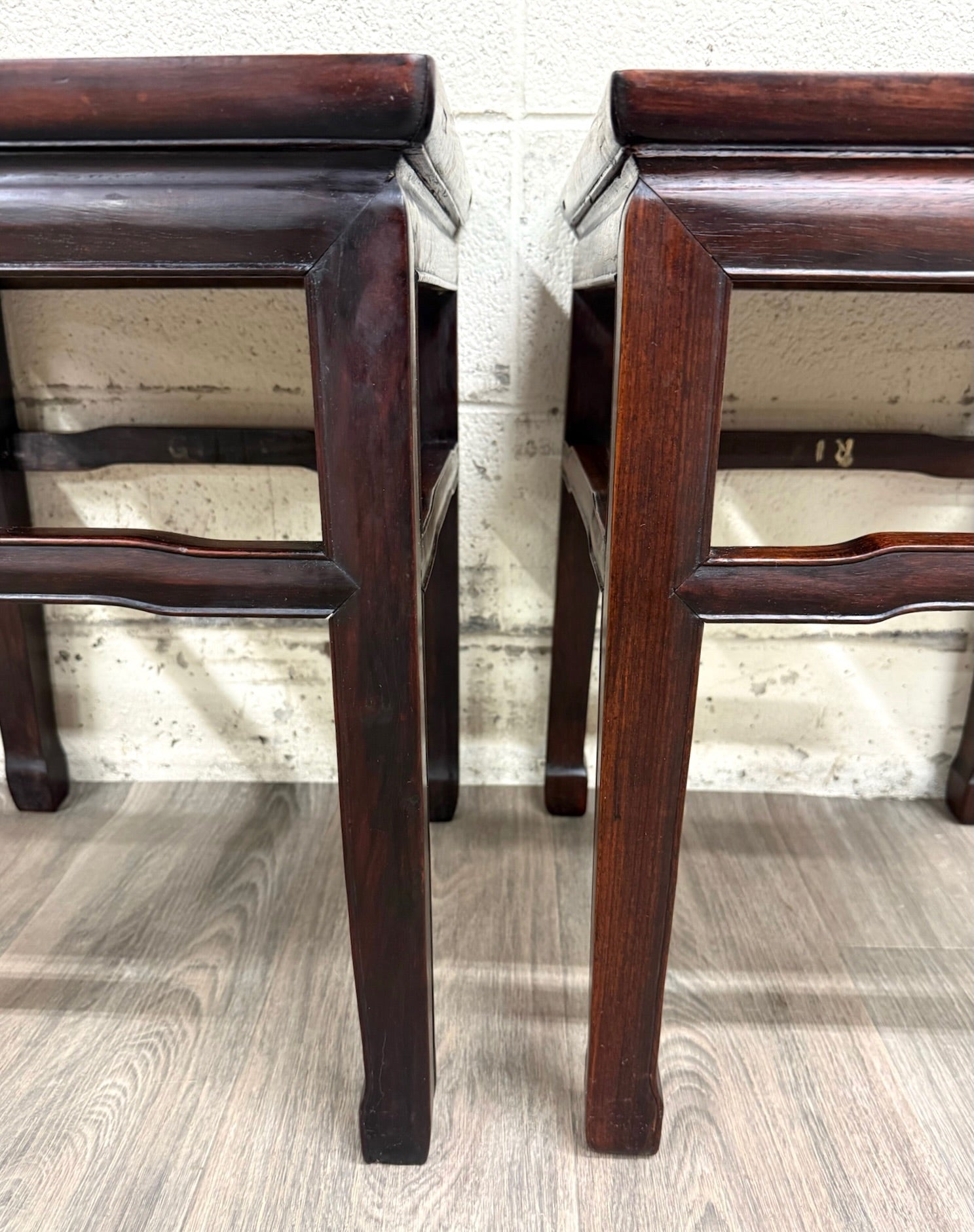 Vintage Ming Style Hong Kong Blackwood End Tables Side Tables - Pair