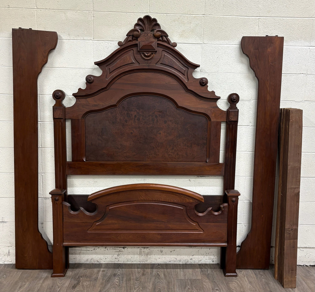 Antique Full Size Victorian Eastlake Monumental High Back Carved Walnut Bed