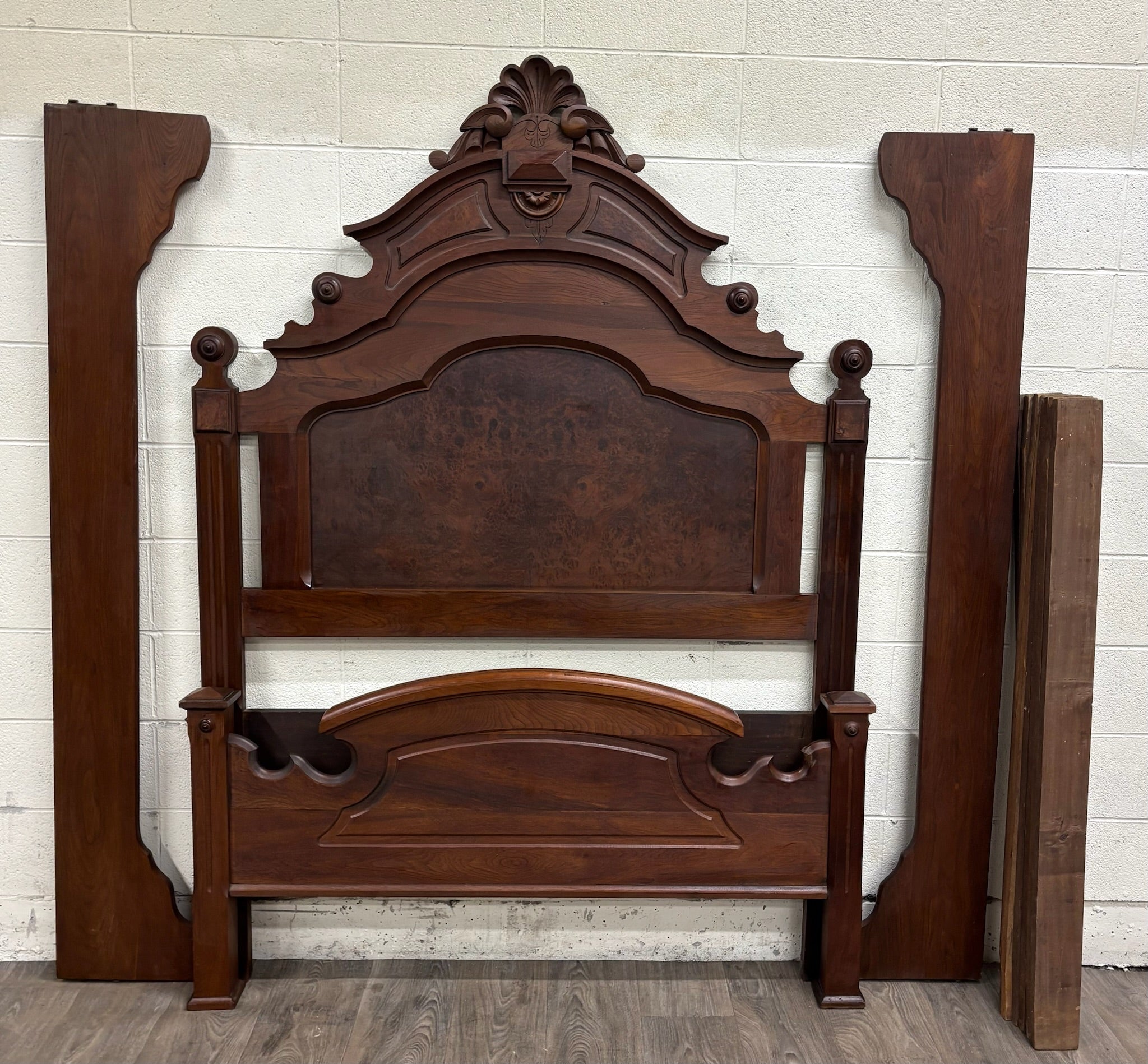 Antique Full Size Victorian Eastlake Monumental High Back Carved Walnut Bed