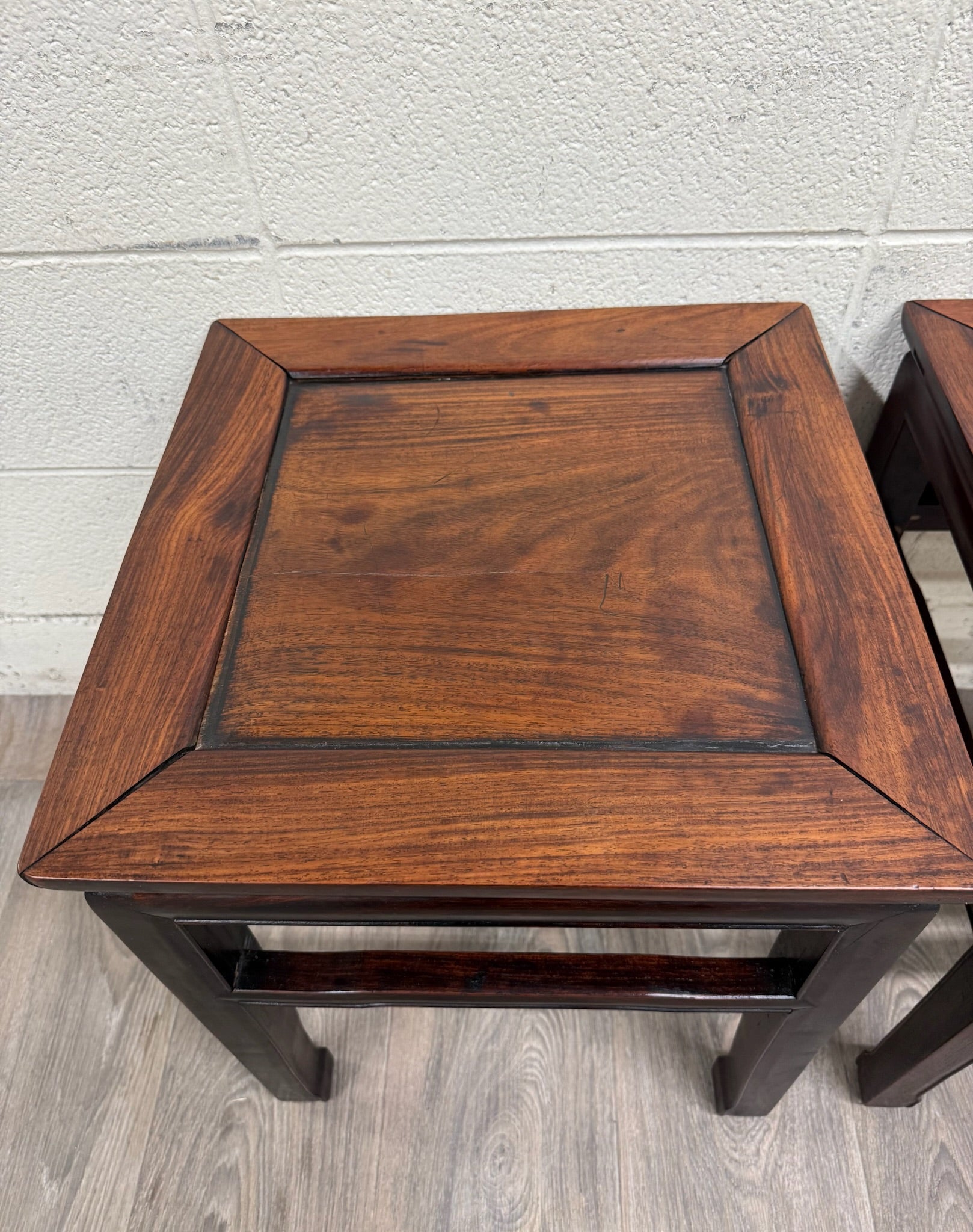Vintage Ming Style Hong Kong Blackwood End Tables Side Tables - Pair