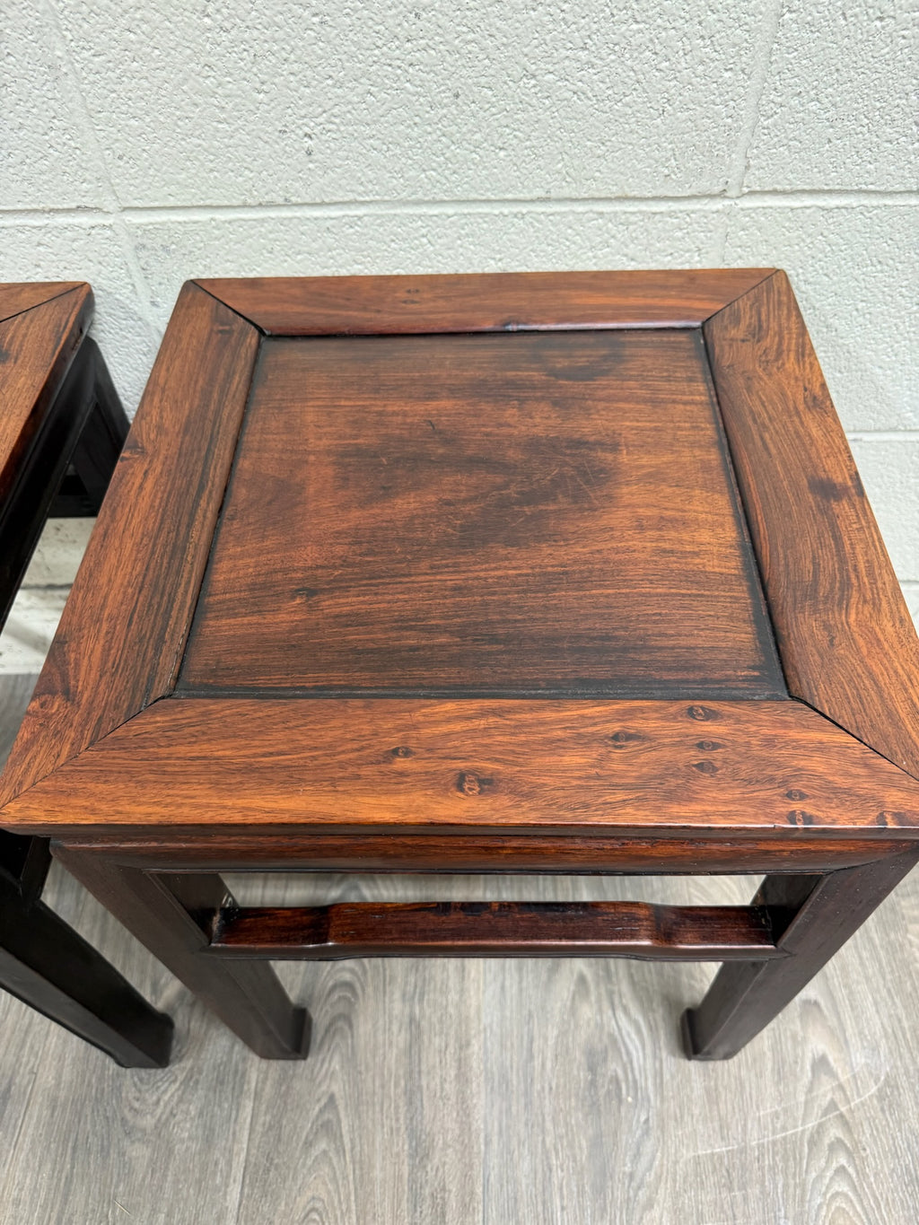 Vintage Ming Style Hong Kong Blackwood End Tables Side Tables - Pair