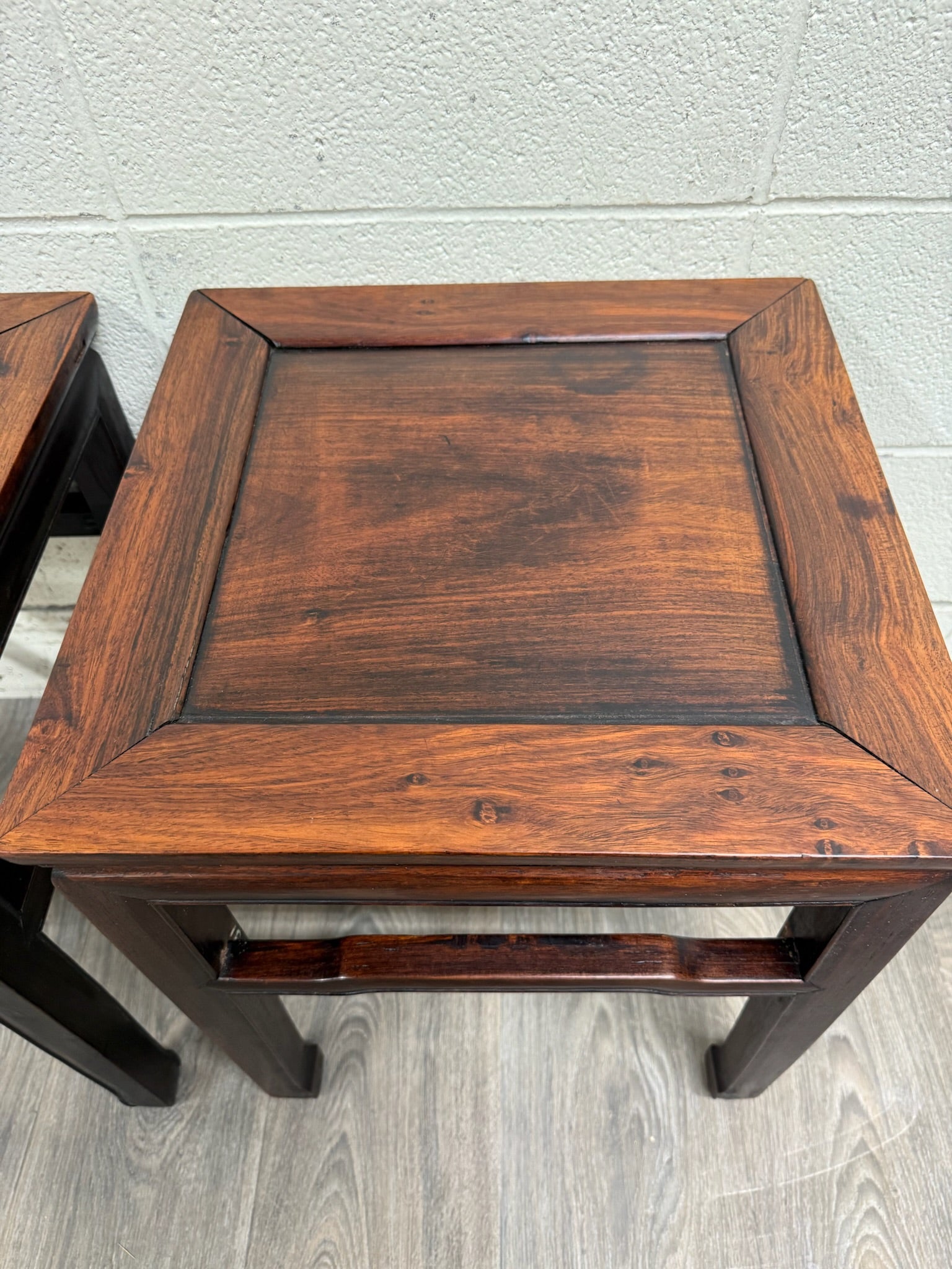 Vintage Ming Style Hong Kong Blackwood End Tables Side Tables - Pair