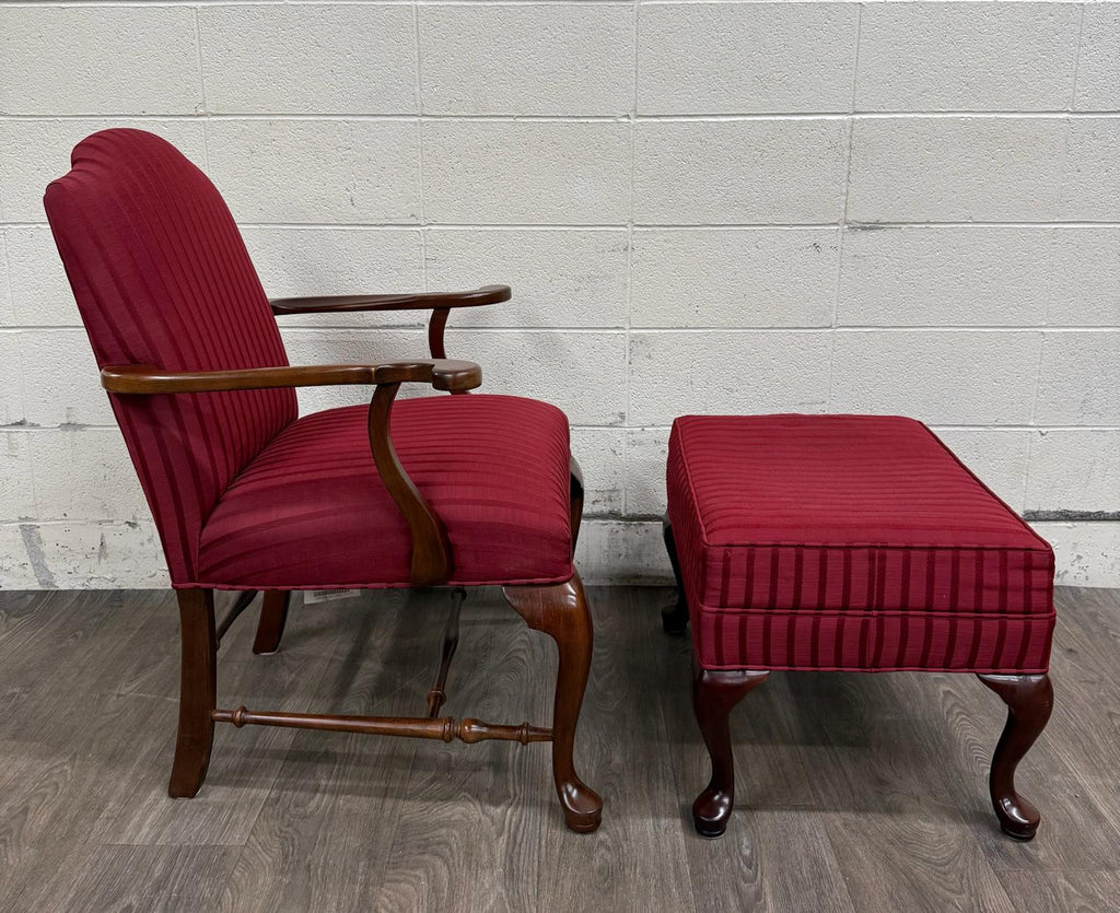 Vintage 1995 Ethan Allen Queen Anne Wingback Lounge Chair with Ottoman