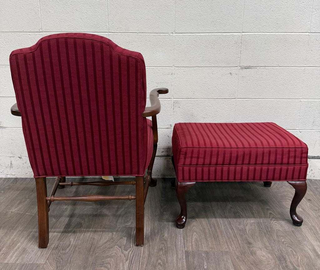 Vintage 1995 Ethan Allen Queen Anne Wingback Lounge Chair with Ottoman