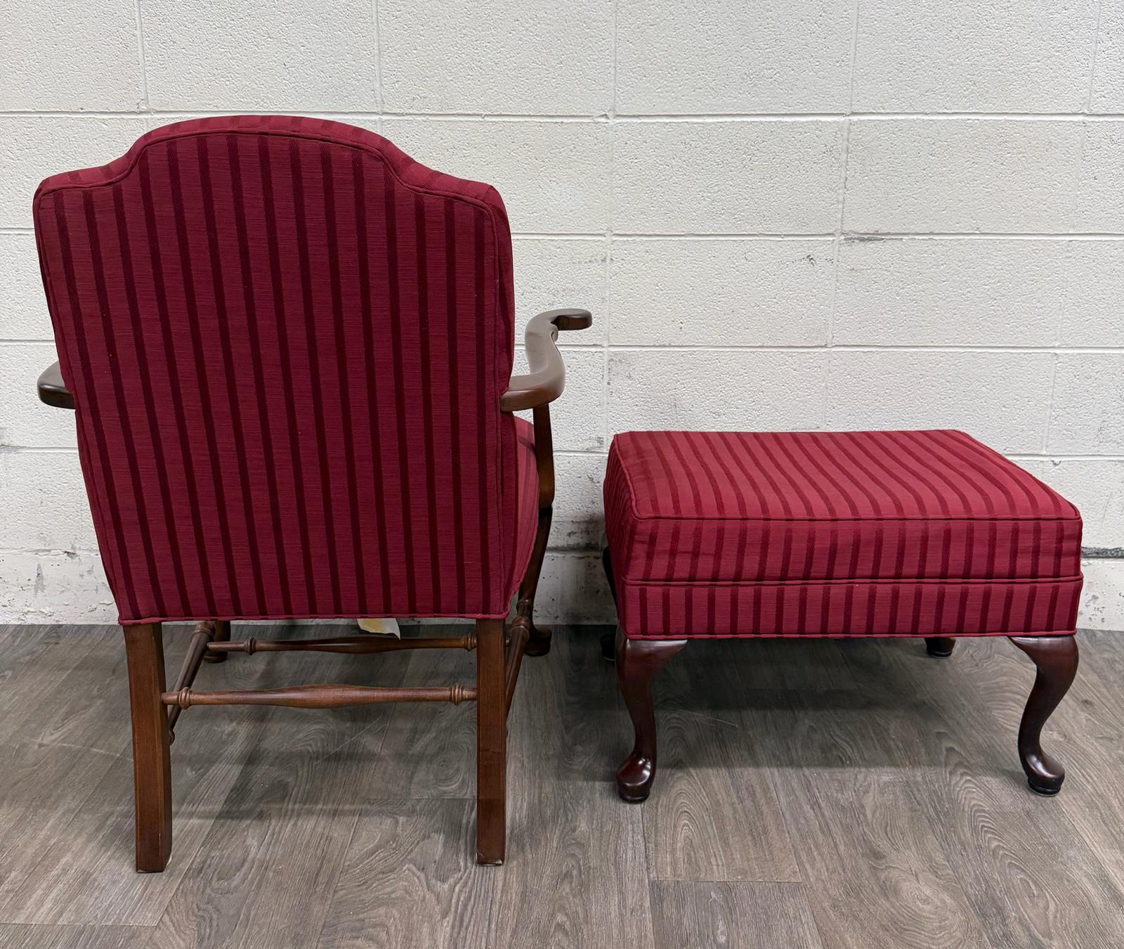 Vintage 1995 Ethan Allen Queen Anne Wingback Lounge Chair with Ottoman