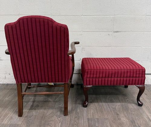 Vintage 1995 Ethan Allen Queen Anne Wingback Lounge Chair with Ottoman