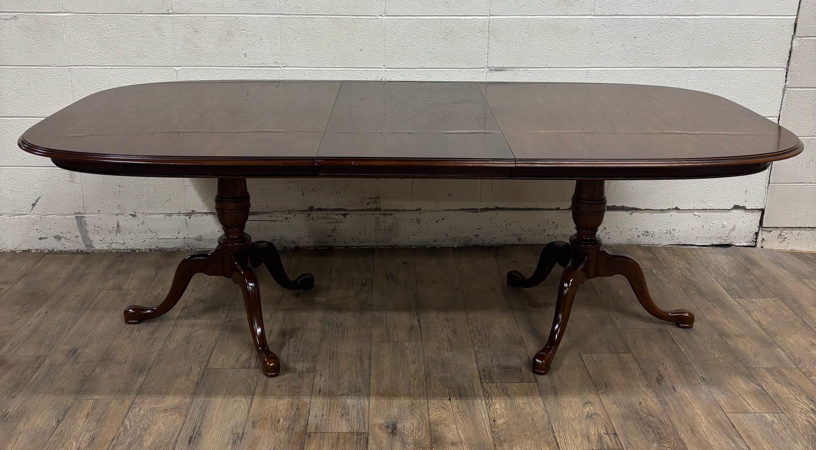 Vintage Drexel Georgian Style Cherry Double Pedestal Dining Table