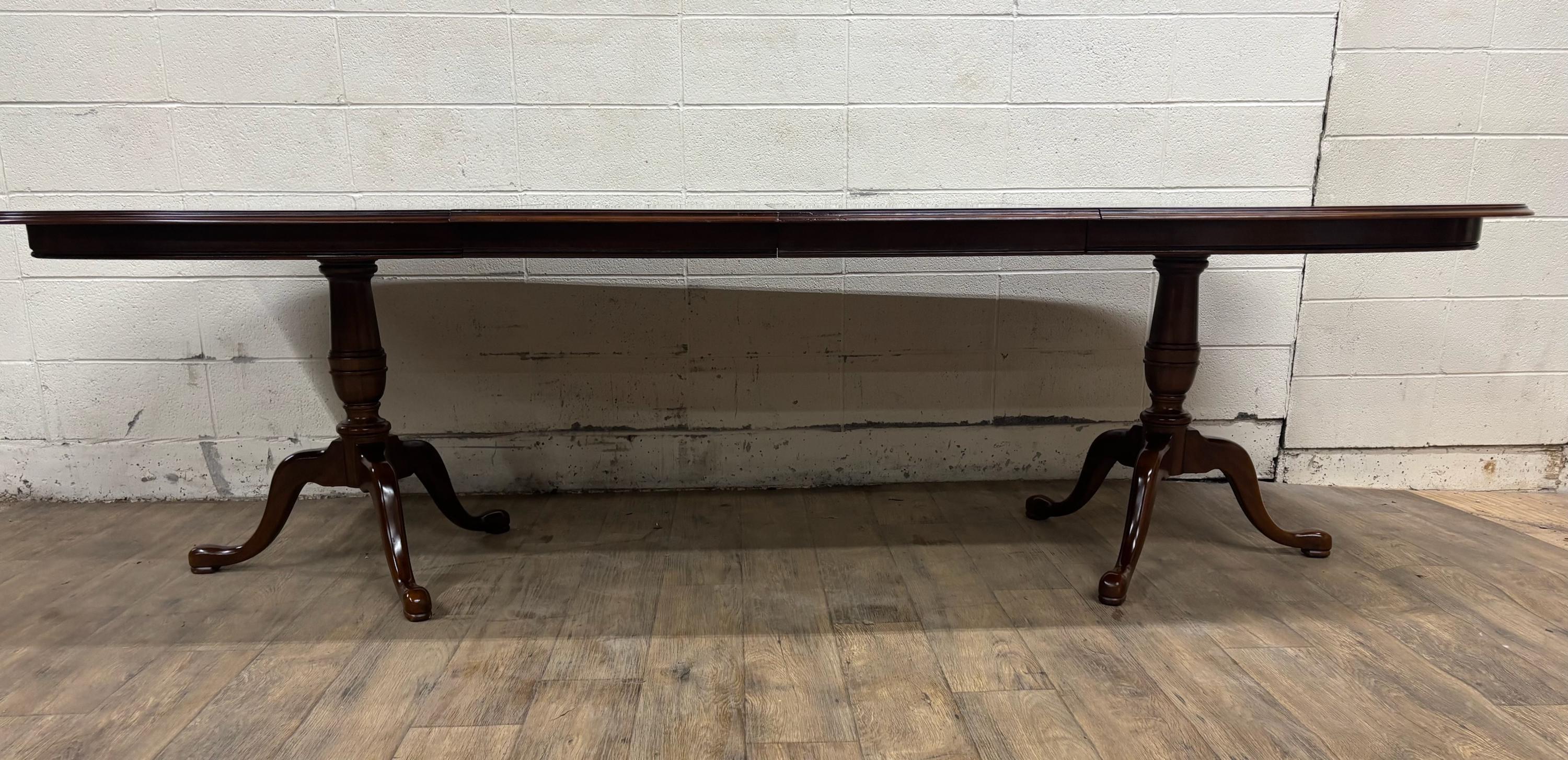 Vintage Drexel Georgian Style Cherry Double Pedestal Dining Table