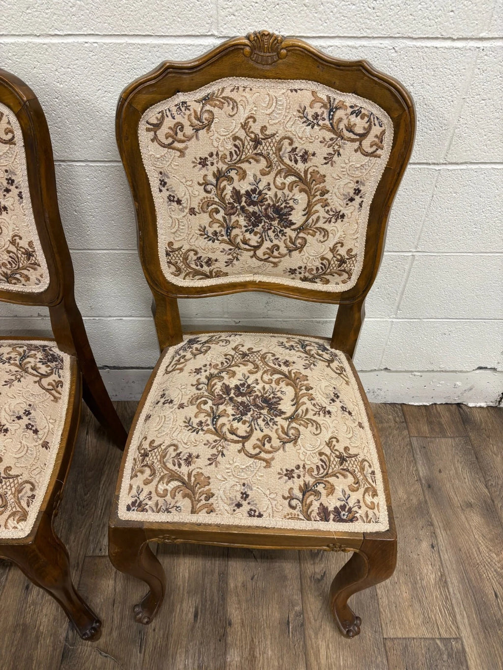 Vintage Louis XV Style Upholstered Tapestry Dining Chairs - Set of 6