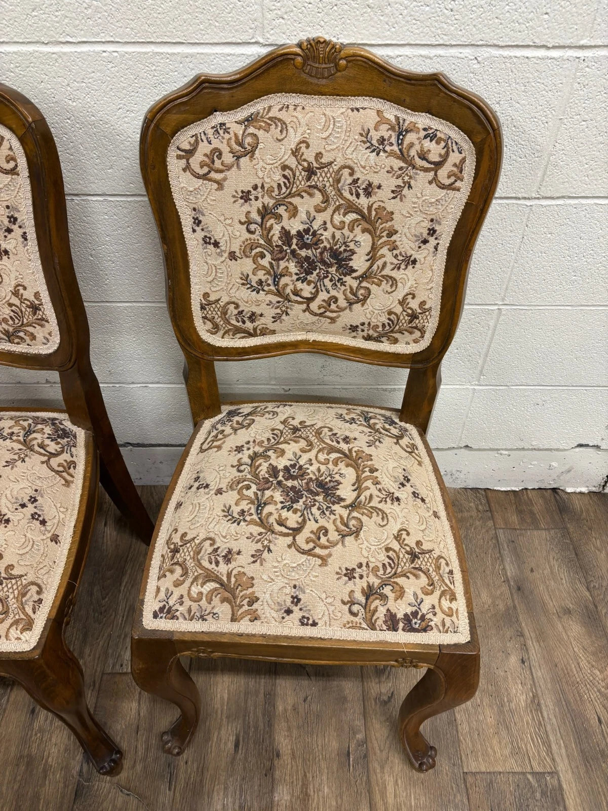 Vintage Louis XV Style Upholstered Tapestry Dining Chairs - Set of 6