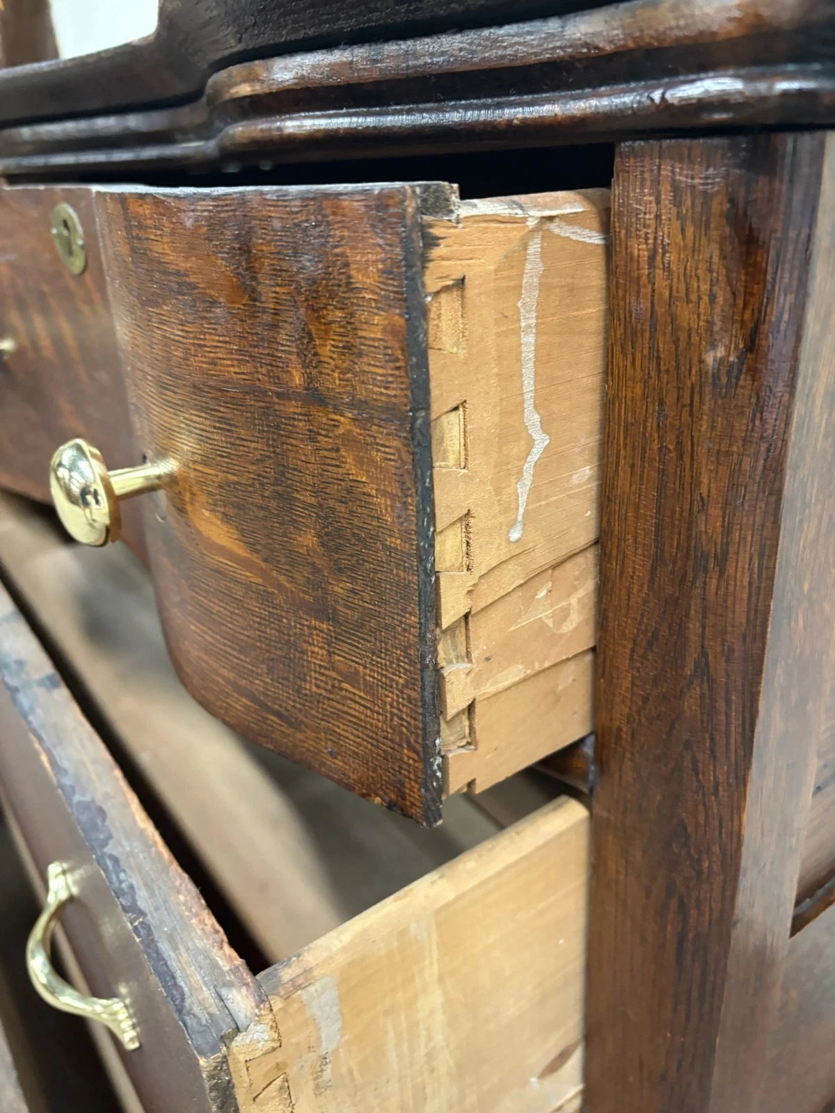 Antique Late Victorian Edwardian Serpentine Oak Dresser with Removable Mirror