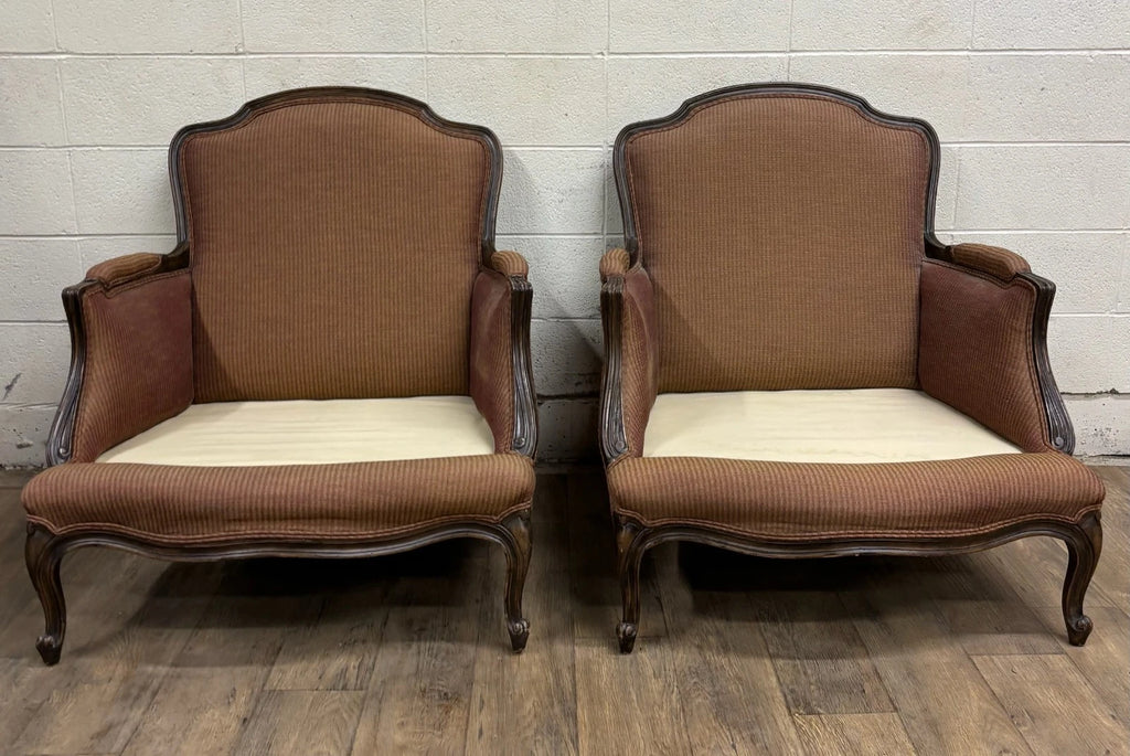 Vintage French Country Louis XV Style Bergere Chairs - Pair