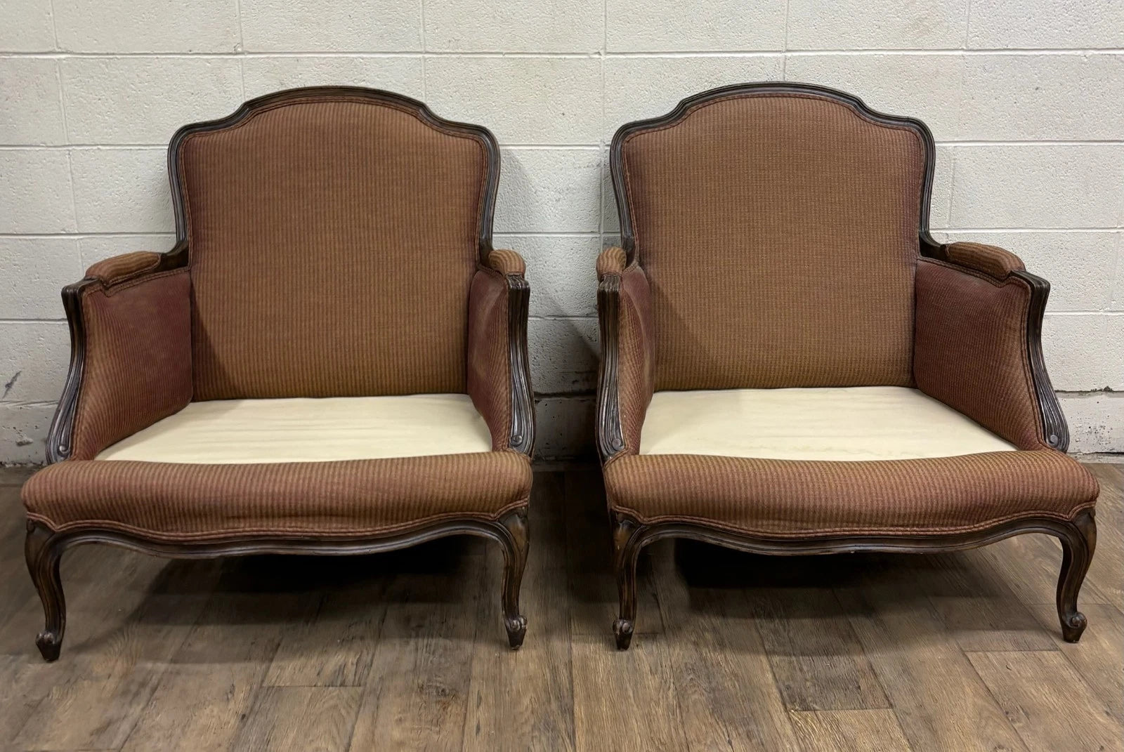 Vintage French Country Louis XV Style Bergere Chairs - Pair