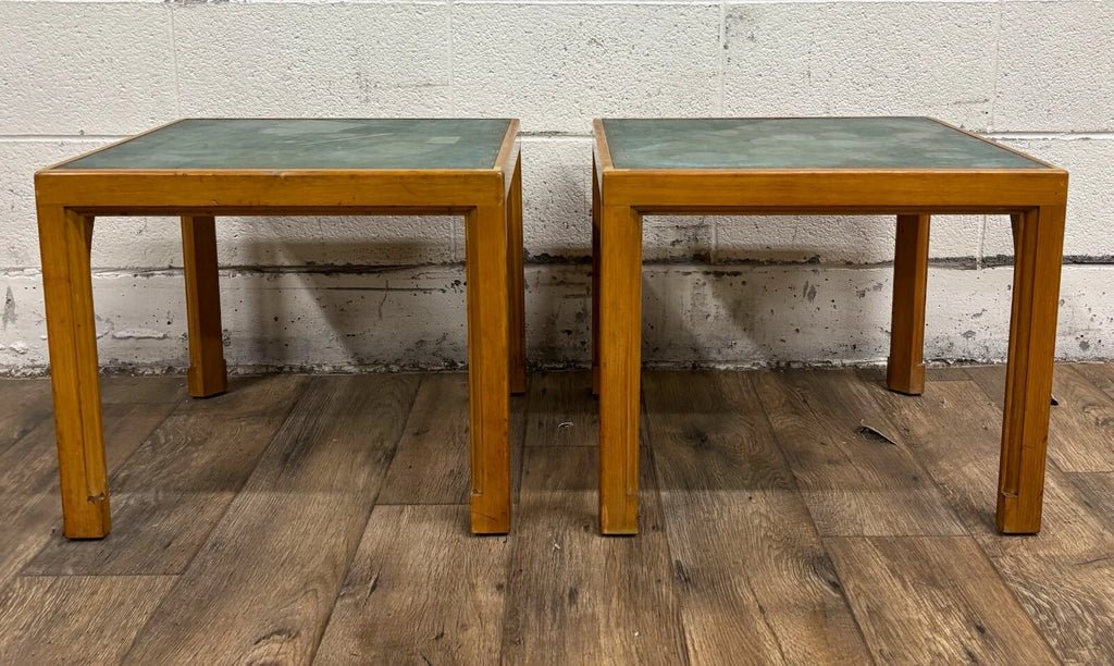 Vintage Tommi Parzinger for Charak Green Leather Top End Tables Side Tables