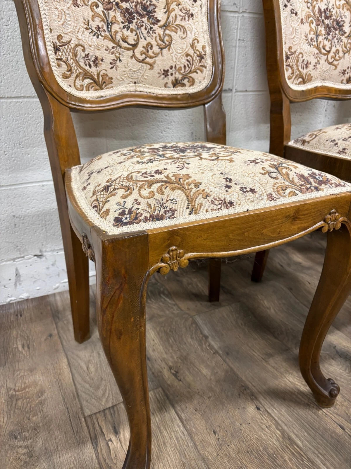 Vintage Louis XV Style Upholstered Tapestry Dining Chairs - Set of 6