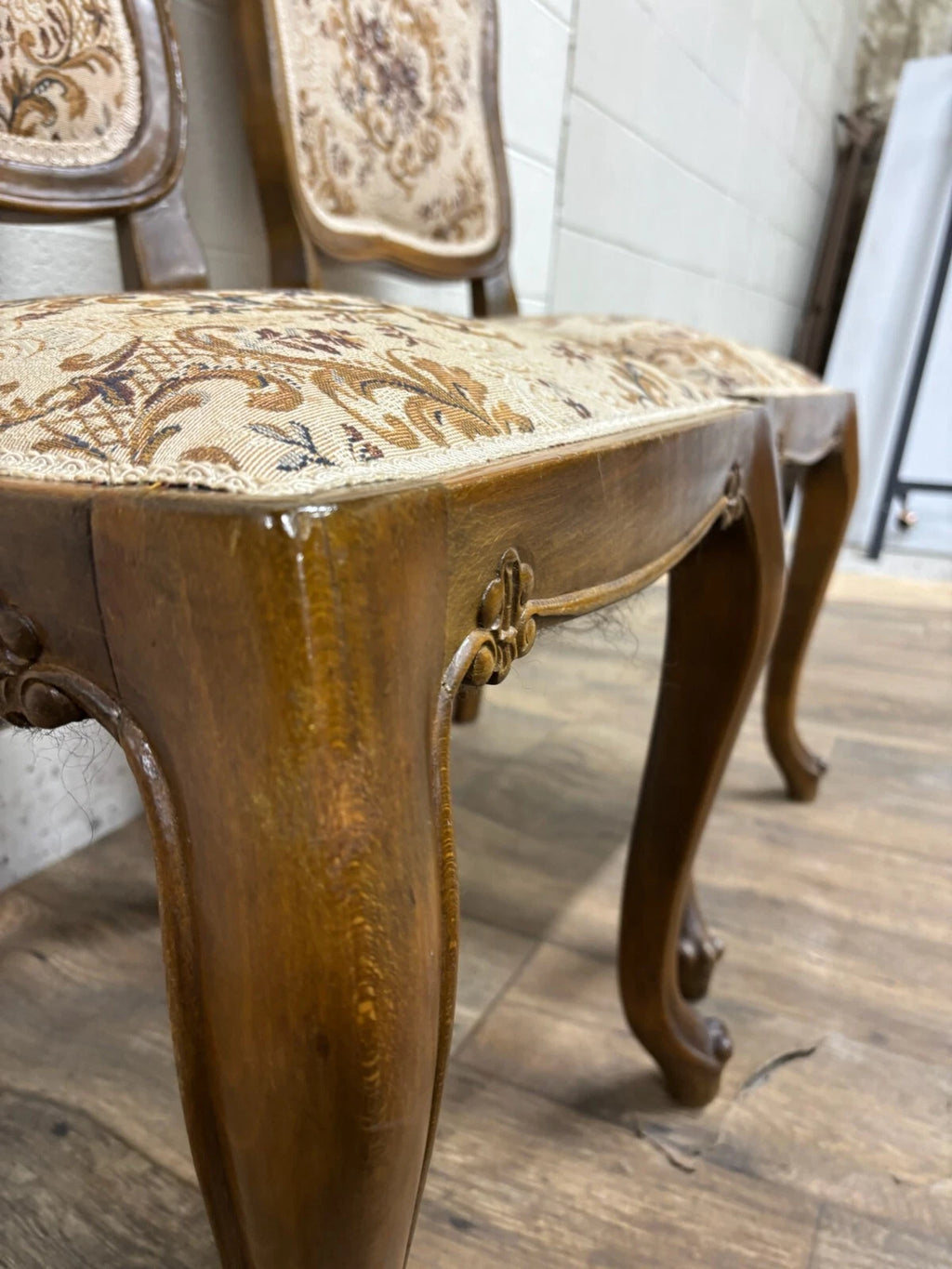 Vintage Louis XV Style Upholstered Tapestry Dining Chairs - Set of 6