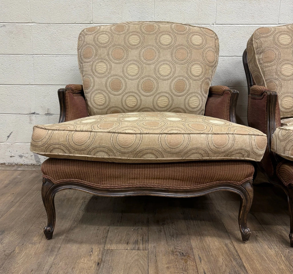 Vintage French Country Louis XV Style Bergere Chairs - Pair