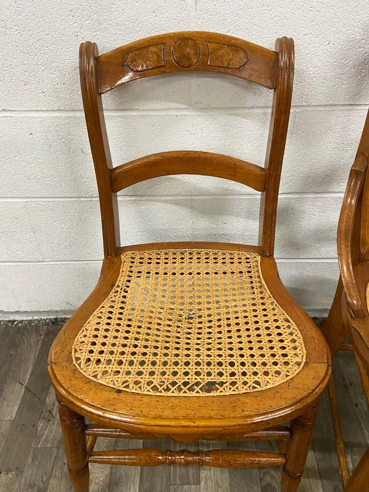 Antique Victorian Eastlake Style Ladderback Cane Dining Occasional Chairs - Pair