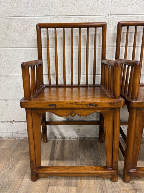 Antique Qing Dynasty Style Chinese Double Happiness Dining Arm Chairs