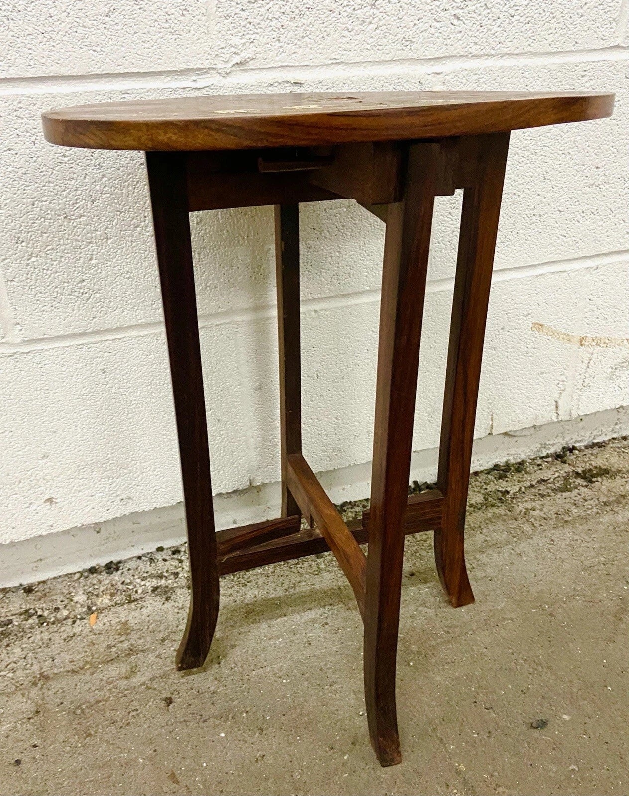 Vintage Shibayama Style Hardwood Side Table with Inlaid Elephant Scene