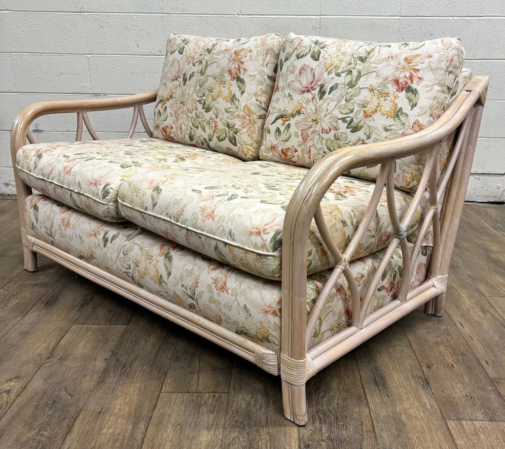 Vintage MCM Ficks Reed Style Organic Coastal Boho Style Rattan Loveseat Settee