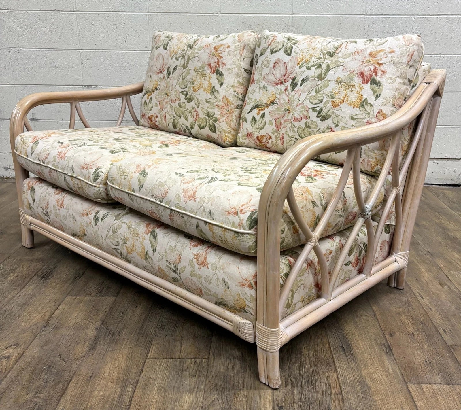 Vintage MCM Ficks Reed Style Organic Coastal Boho Style Rattan Loveseat Settee