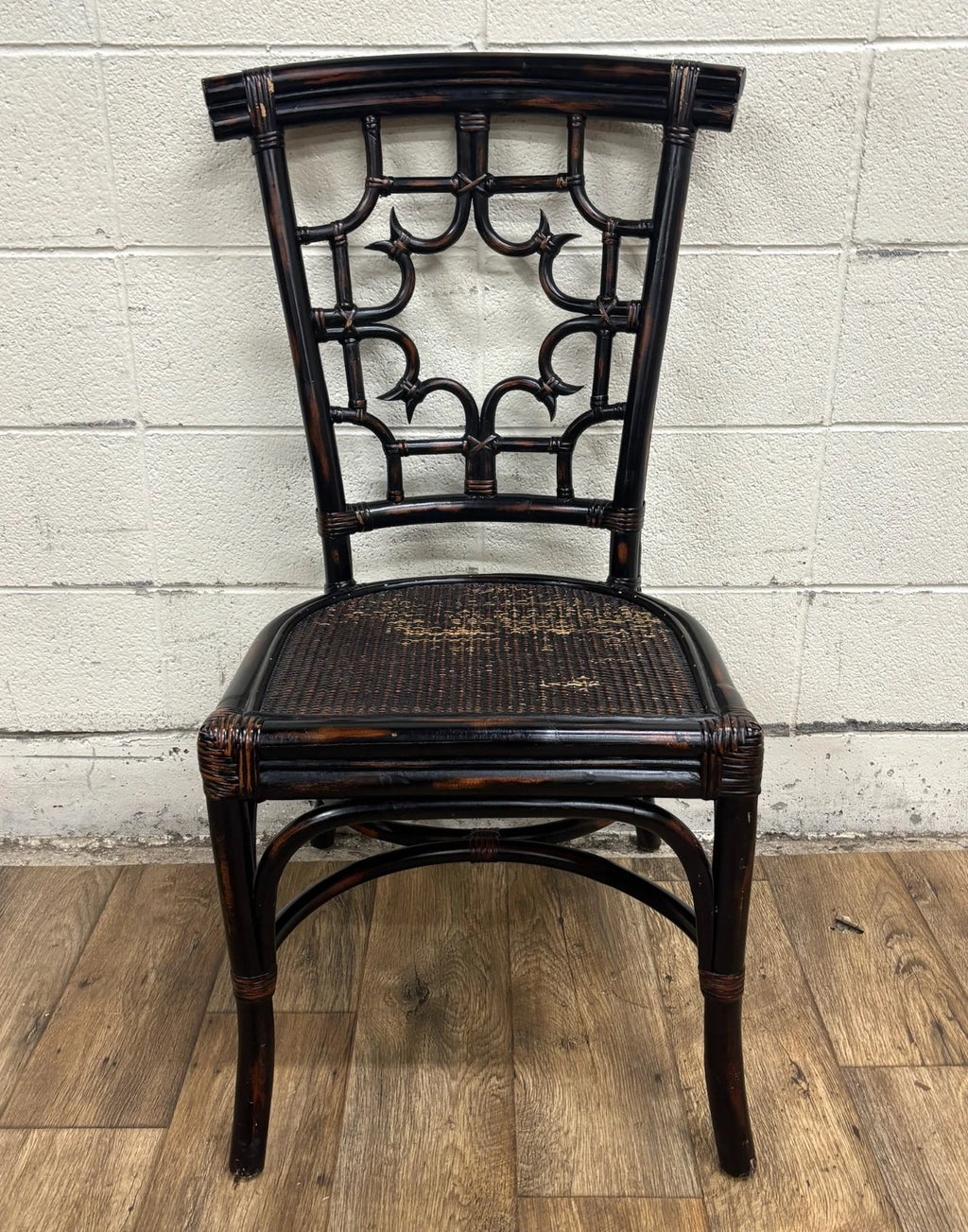 Pier 1 Chippendale Style Woven Rattan Fretwork Fret Dining Side Chair
