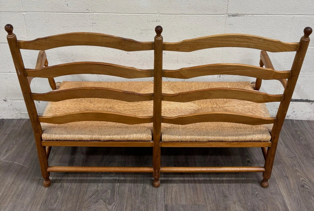 Vintage Country French Double Seat Ladder Back Rush Seat Bench Loveseat Settee