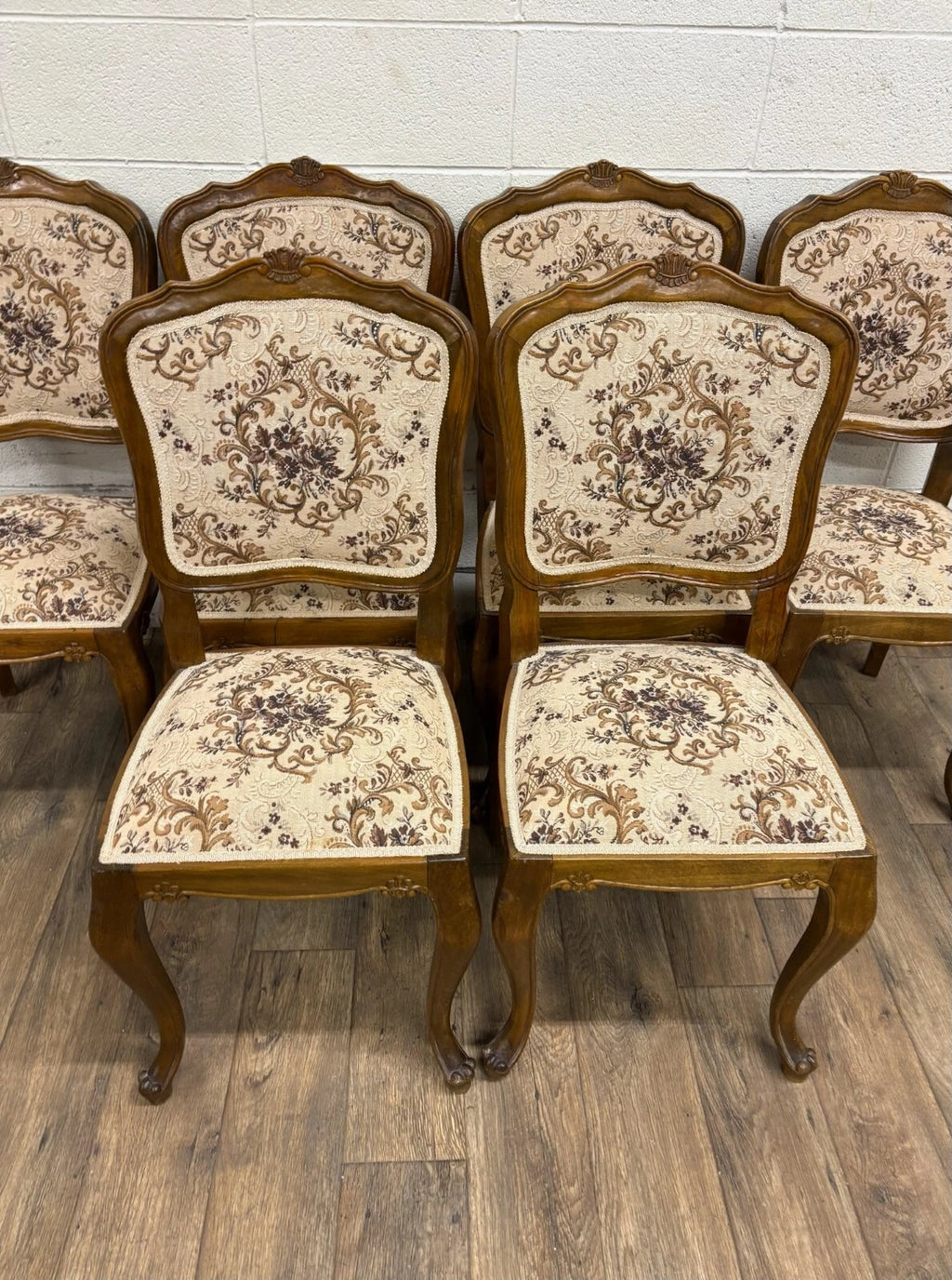 Vintage Louis XV Style Upholstered Tapestry Dining Chairs - Set of 6