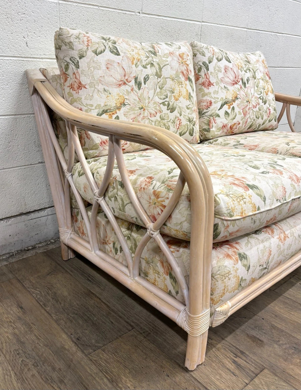 Vintage MCM Ficks Reed Style Organic Coastal Boho Style Rattan Loveseat Settee