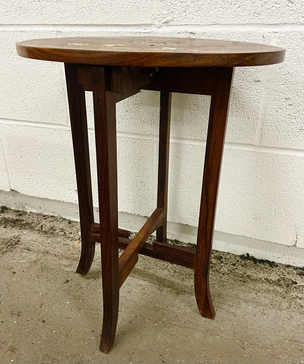 Vintage Shibayama Style Hardwood Side Table with Inlaid Elephant Scene