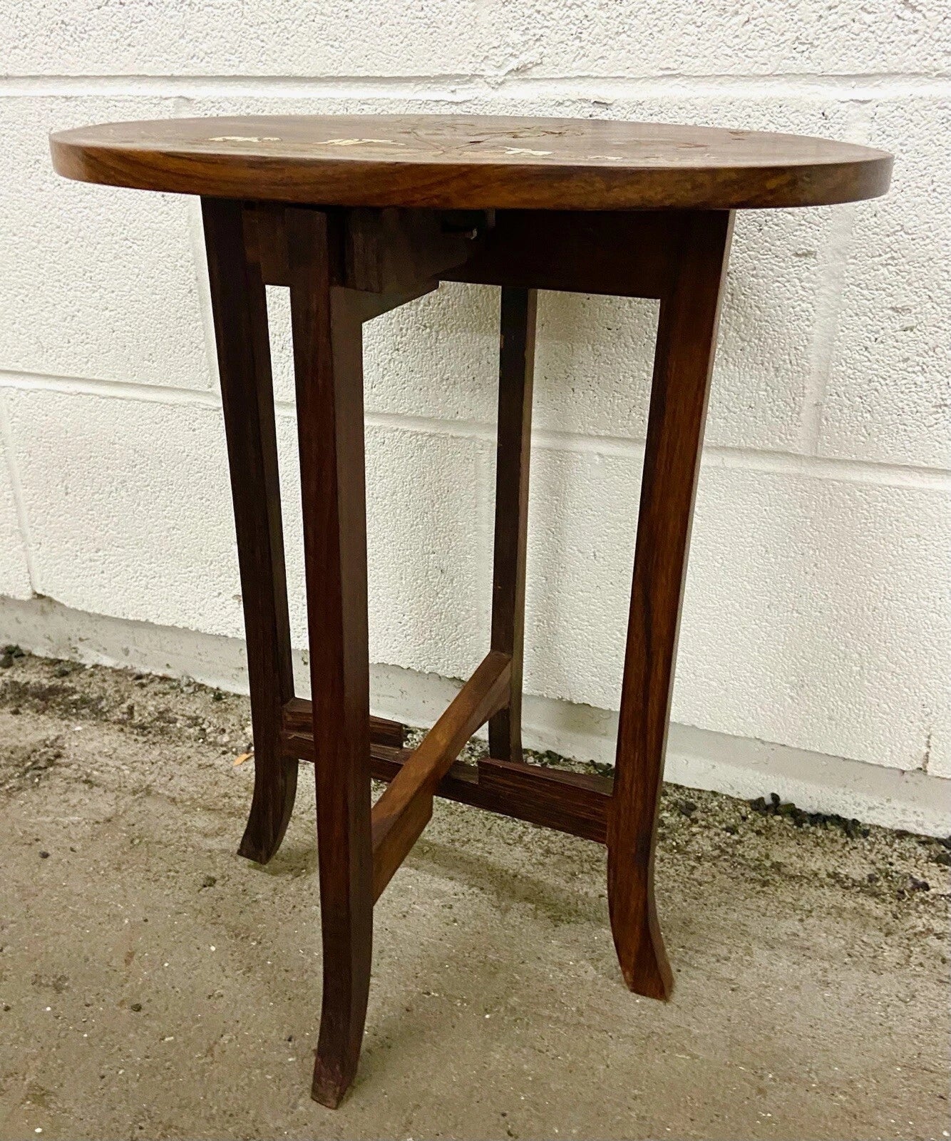 Vintage Shibayama Style Hardwood Side Table with Inlaid Elephant Scene