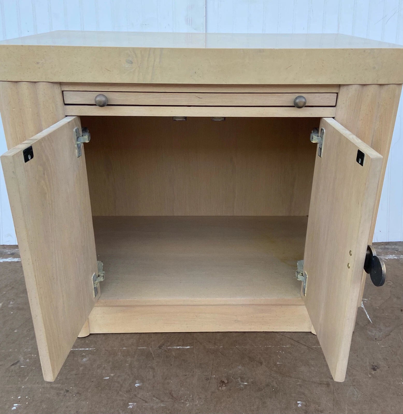 Vintage Contemporary Art Deco Style Hickory White Cabinet Nighstand