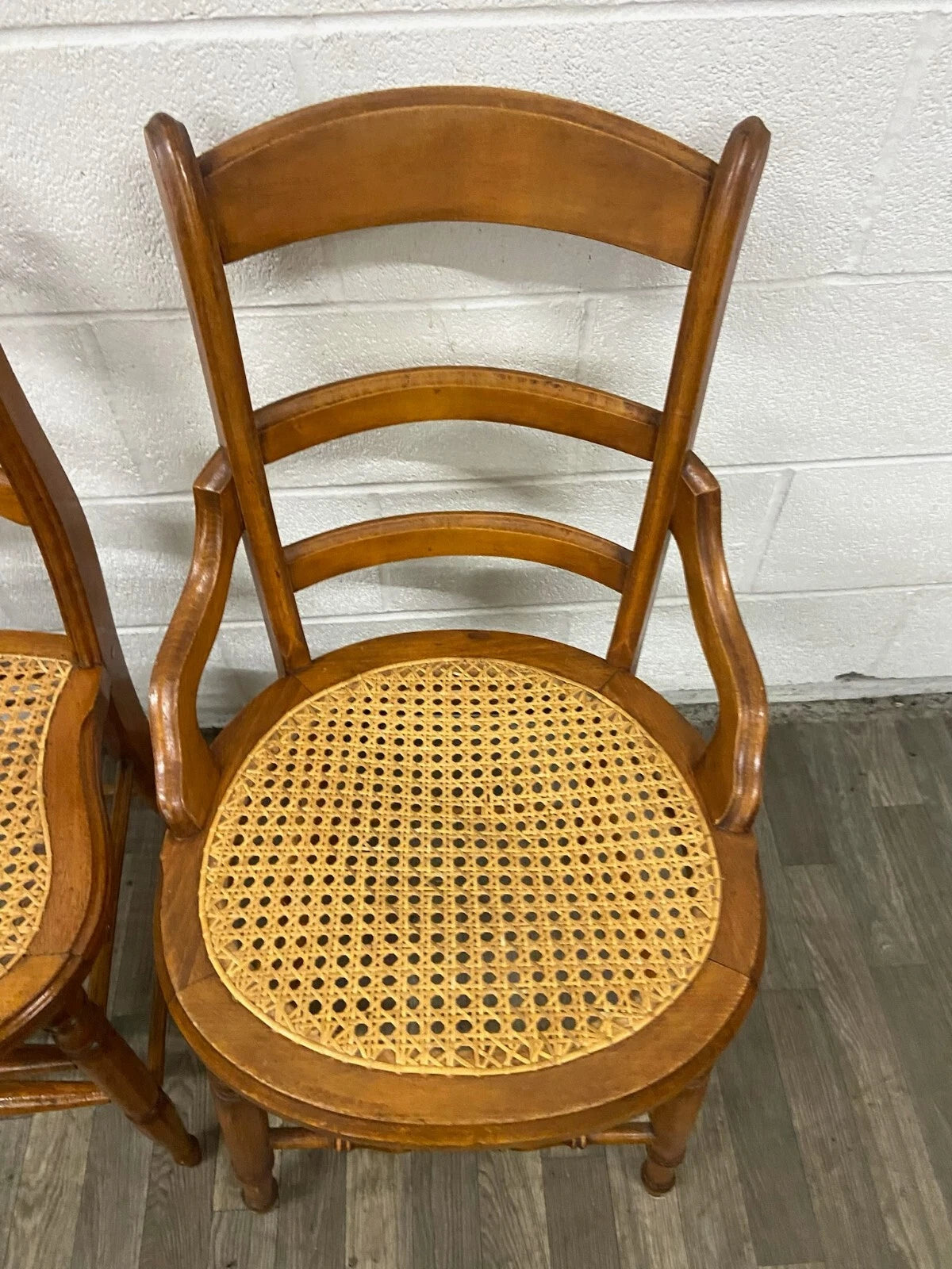 Antique Victorian Eastlake Style Ladderback Cane Dining Occasional Chairs - Pair