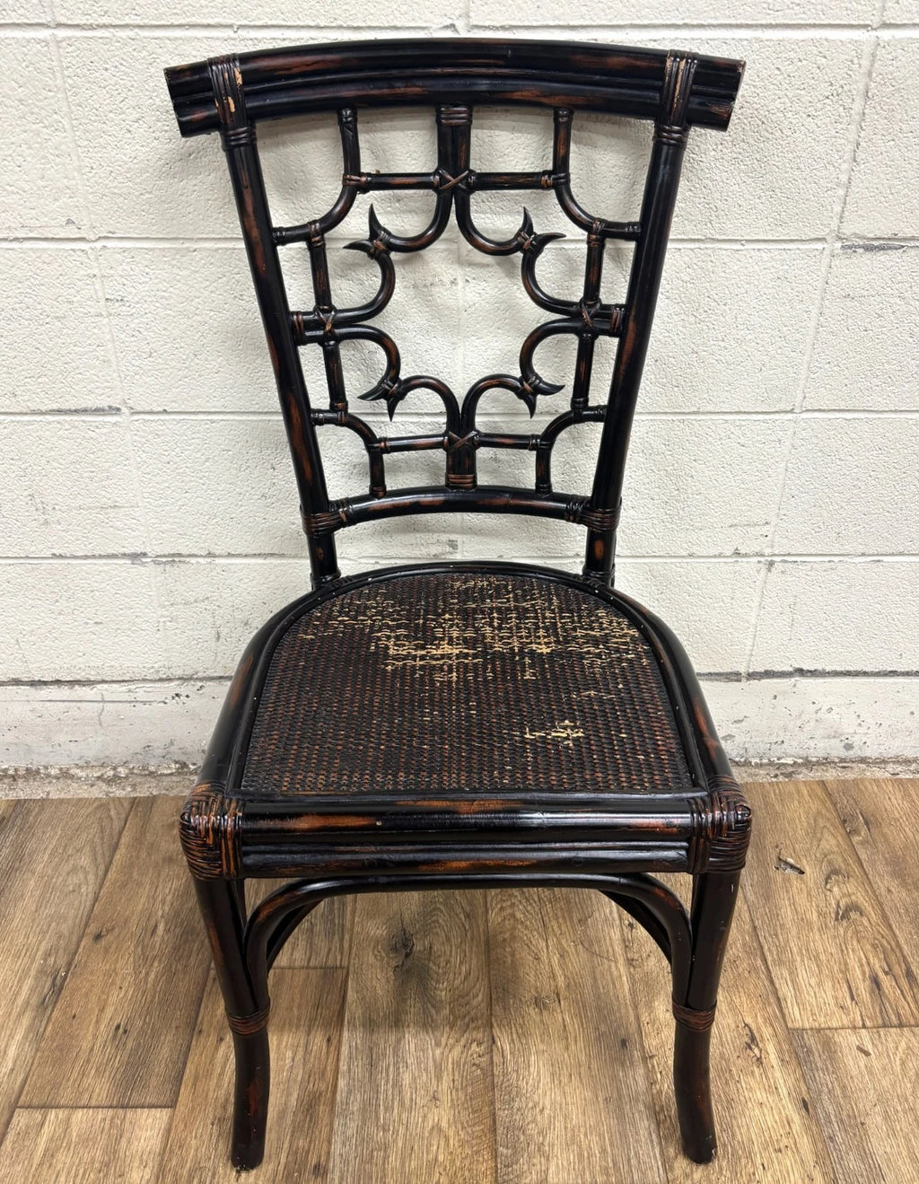 Pier 1 Chippendale Style Woven Rattan Fretwork Fret Dining Side Chair