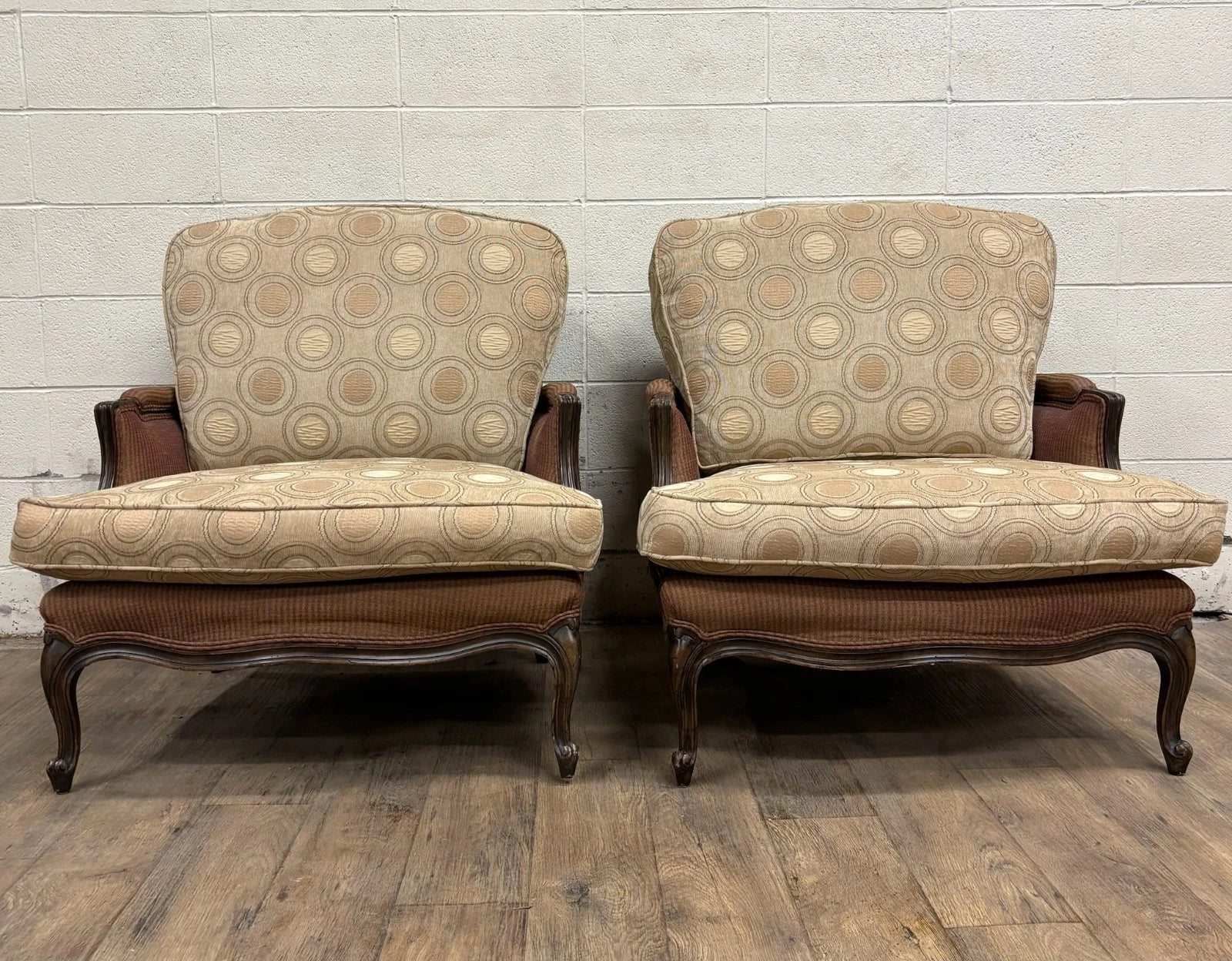 Vintage French Country Louis XV Style Bergere Chairs - Pair