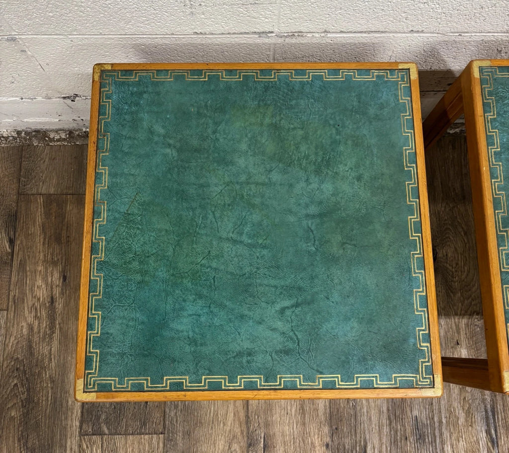 Vintage Tommi Parzinger for Charak Green Leather Top End Tables Side Tables