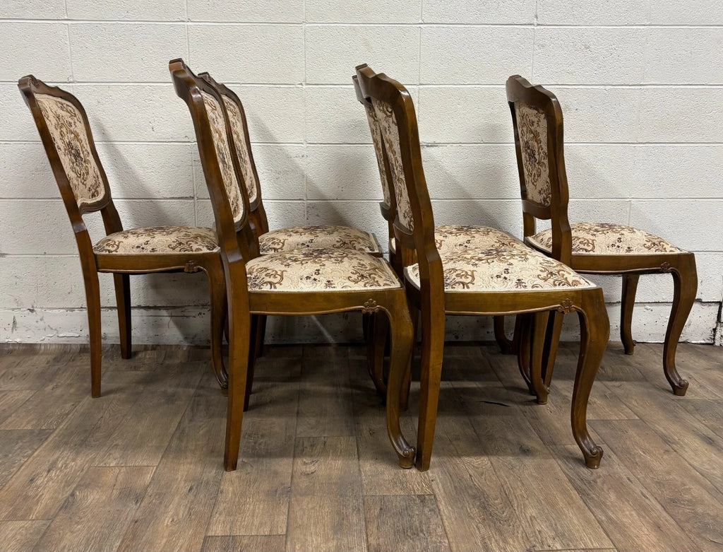 Vintage Louis XV Style Upholstered Tapestry Dining Chairs - Set of 6