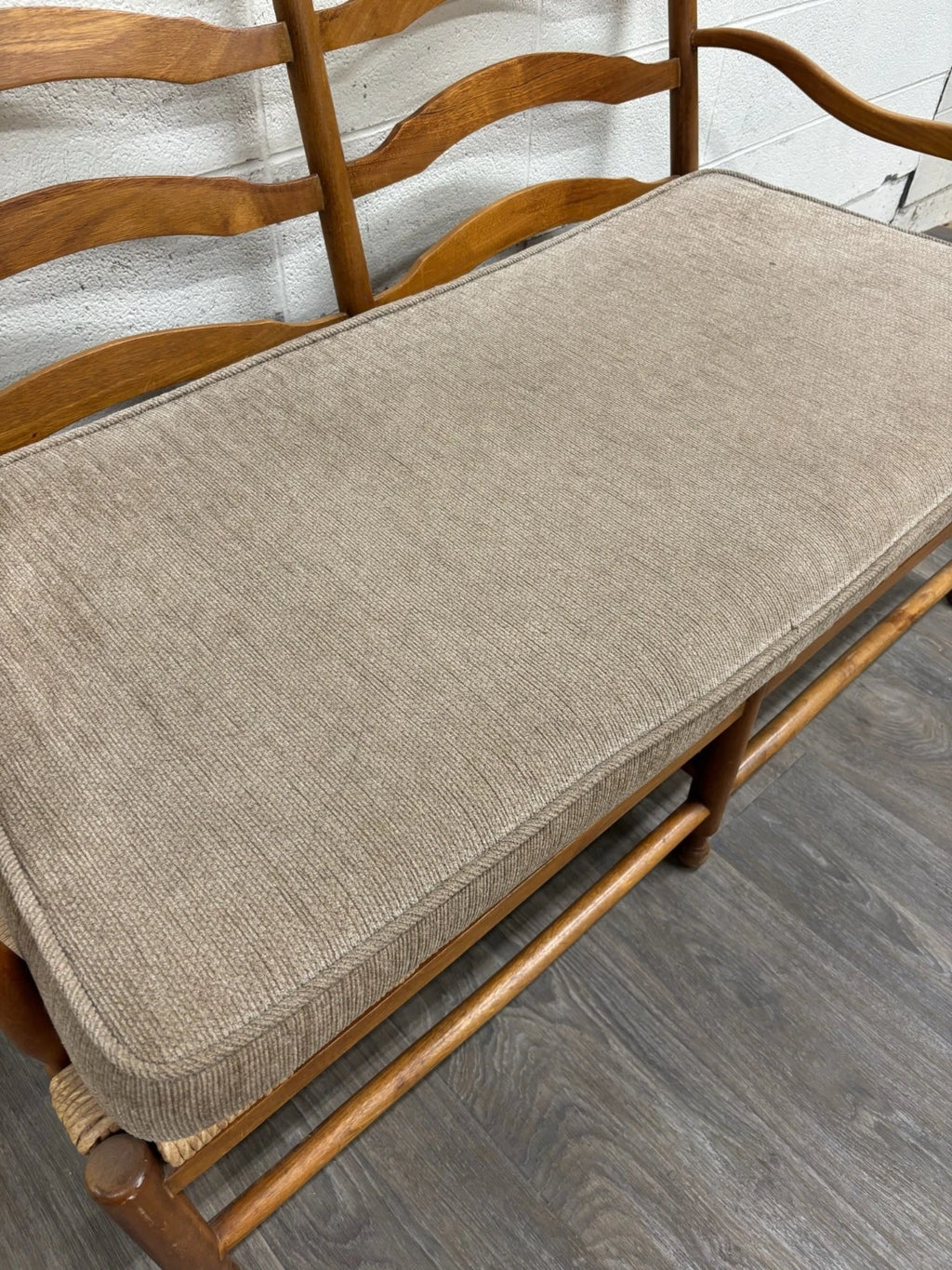 Vintage Country French Double Seat Ladder Back Rush Seat Bench Loveseat Settee