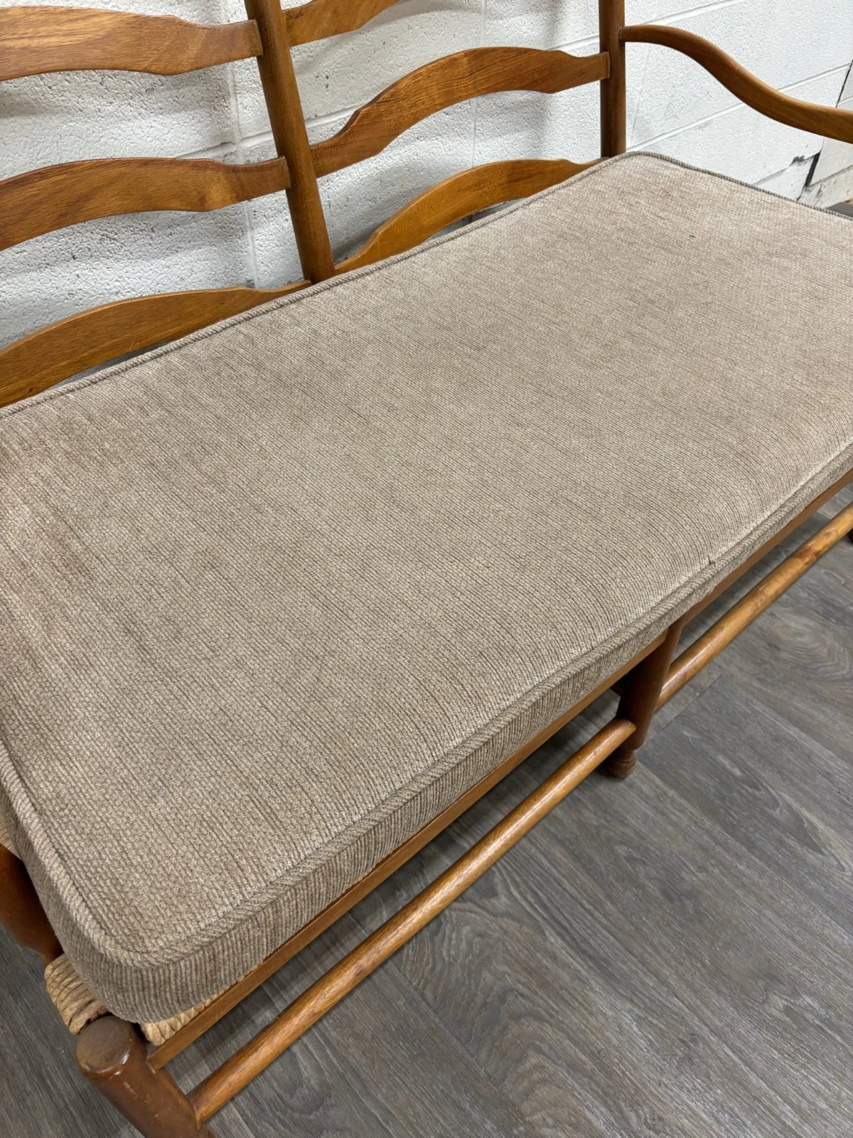 Vintage Country French Double Seat Ladder Back Rush Seat Bench Loveseat Settee