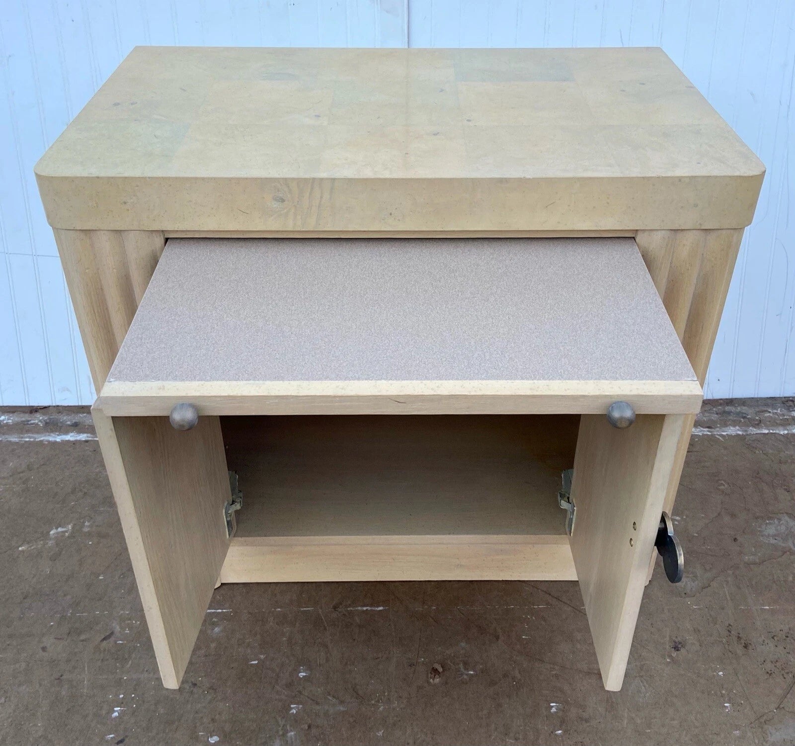 Vintage Contemporary Art Deco Style Hickory White Cabinet Nighstand