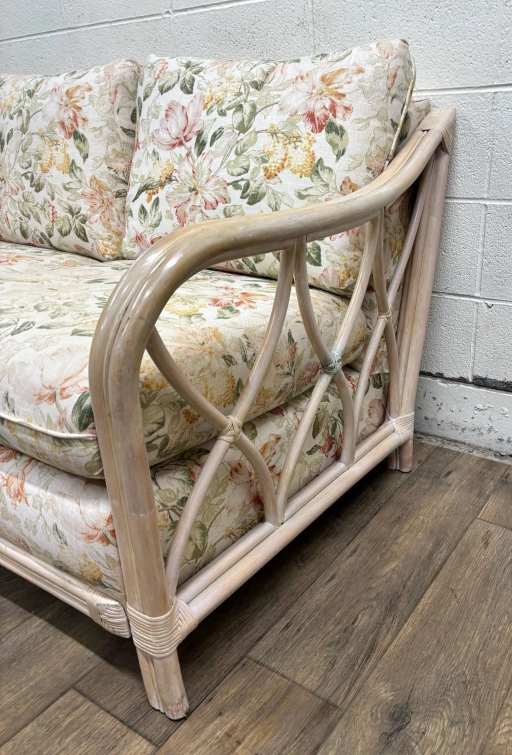 Vintage MCM Ficks Reed Style Organic Coastal Boho Style Rattan Loveseat Settee