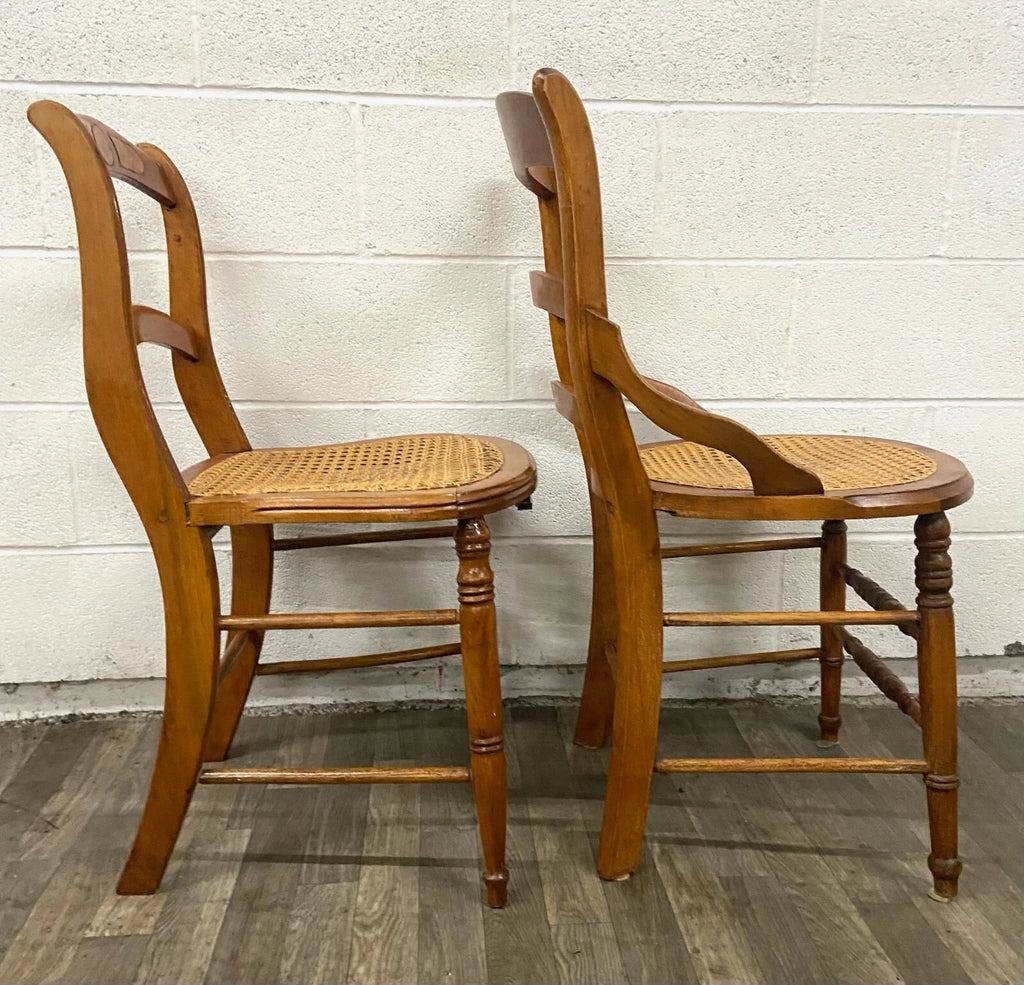 Antique Victorian Eastlake Style Ladderback Cane Dining Occasional Chairs - Pair