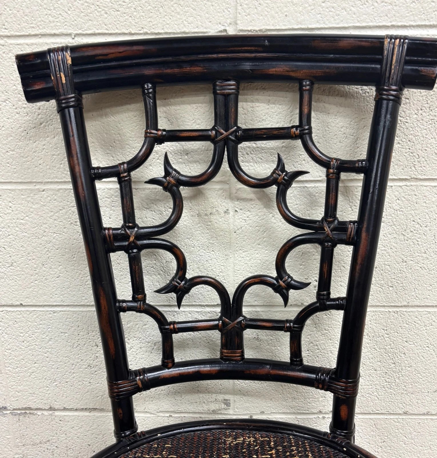 Pier 1 Chippendale Style Woven Rattan Fretwork Fret Dining Side Chair