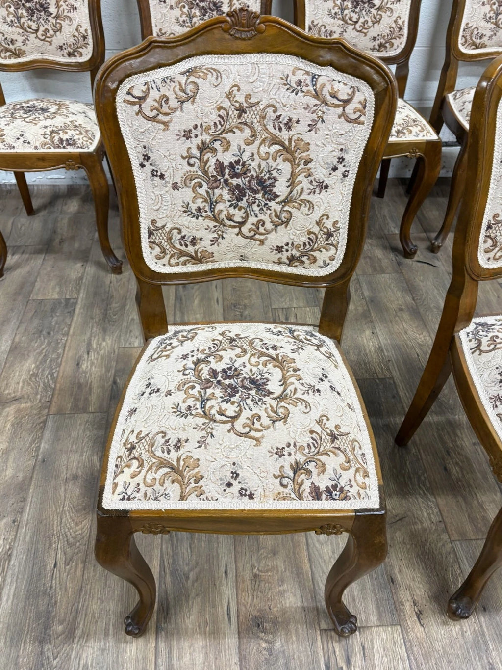 Vintage Louis XV Style Upholstered Tapestry Dining Chairs - Set of 6