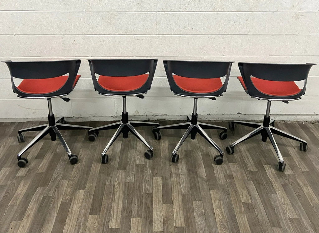 Cape Furniture Modern Black and Red Swivel Rolling Chairs - Set of 4